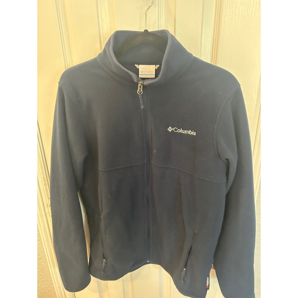 Columbia Fleece Jacket Navy Blue Full Zip Outdoor Hiking Warm Mens Small